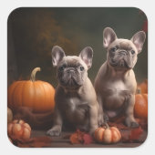 Franse buldog puppy herfst verrukking pompoen vierkante sticker (Voorkant)