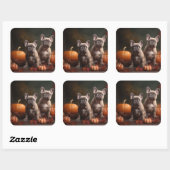 Franse buldog puppy herfst verrukking pompoen vierkante sticker (Vel)