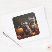 Franse buldog puppy herfst verrukking pompoen vierkante sticker (Envelop)