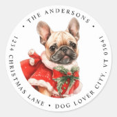 Franse buldog puppy hond kerst retour adres ronde sticker (Voorkant)