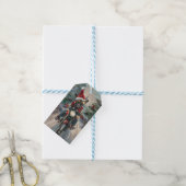 Franse buldog rijden motorfiets kerst cadeaulabel (Met Touw)