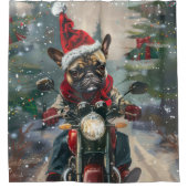 Franse buldog rijden motorfiets kerst douchegordijn (Voorkant)