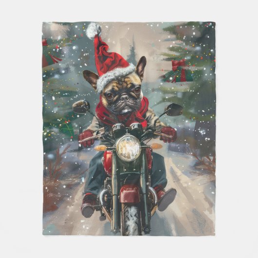 Franse buldog rijden motorfiets kerst fleece deken (Voorkant)