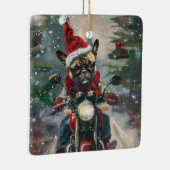 Franse buldog rijden motorfiets kerst keramisch ornament (Rechts)