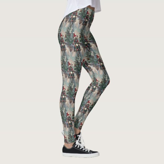 Franse buldog rijden motorfiets kerst leggings (Rechts)