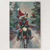 Franse buldog rijden motorfiets kerst legpuzzel (Verticaal)