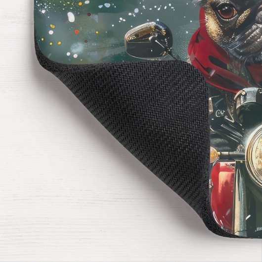 Franse buldog rijden motorfiets kerst muismat (Hoek)