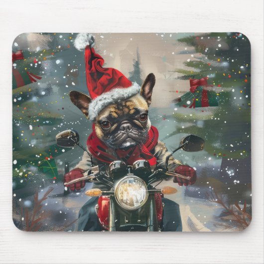 Franse buldog rijden motorfiets kerst muismat (Voorkant)