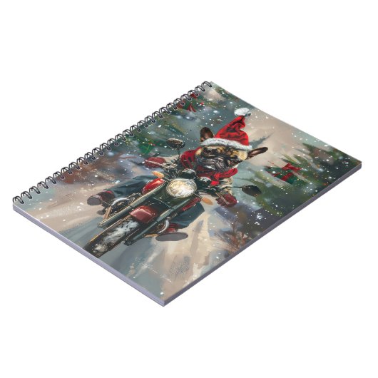 Franse buldog rijden motorfiets kerst notitieboek (Linkerzijde)