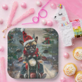 Franse buldog rijden motorfiets kerst papieren bordje (Feest)