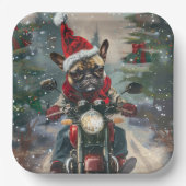 Franse buldog rijden motorfiets kerst papieren bordje (Voorkant)