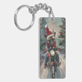 Franse buldog rijden motorfiets kerst sleutelhanger (Voorkant Links)