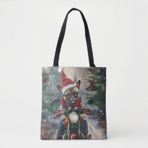 Franse buldog rijden motorfiets kerst tote bag