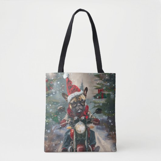 Franse buldog rijden motorfiets kerst tote bag (Voorkant)