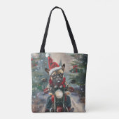 Franse buldog rijden motorfiets kerst tote bag (Achterkant)