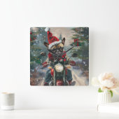 Franse buldog rijden motorfiets kerst vierkante klok (Huis)