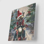 Franse buldog rijden motorfiets kerst vierkante klok (Hoek)