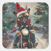 Franse buldog rijden motorfiets kerst vierkante sticker (Voorkant)