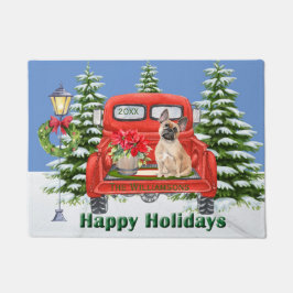 Franse buldog rode  vrachtwagen familienaam deurmat