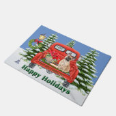 Franse buldog rode  vrachtwagen familienaam deurmat (Schuin)