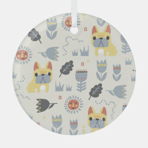 Franse buldog: Scandinavische herhaling van bloeme Glas Ornament