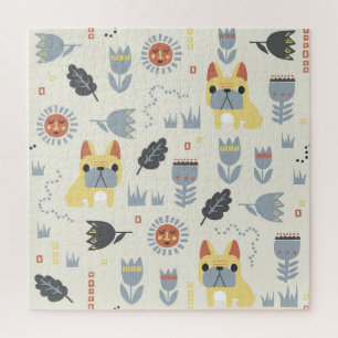 Franse buldog: Scandinavische herhaling van bloeme Legpuzzel