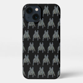 Franse buldog schattig hond silhouet raster zwart iPhone 13 hoesje