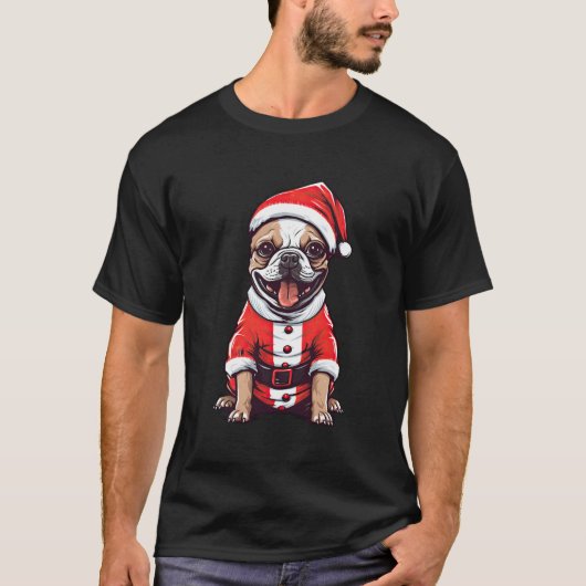 Franse buldog sinterklaas Pet kerstfeesthond T-shirt (Voorkant)