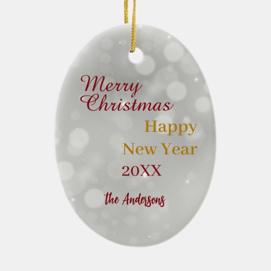 Franse buldog verpakt in kerstverlichting keramisch ornament (Achterkant)