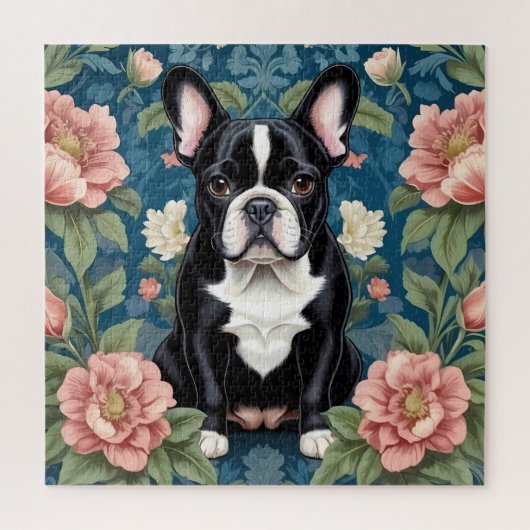 Franse buldog William Morris geïnspireerd Floral Legpuzzel (Verticaal)