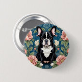 Franse buldog William Morris geïnspireerd Floral Ronde Button 5,7 Cm (Voorkant /achterkant)