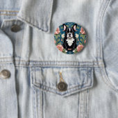 Franse buldog William Morris geïnspireerd Floral Ronde Button 5,7 Cm (In situ)