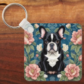 Franse buldog William Morris geïnspireerd Floral Sleutelhanger (Voorkant)