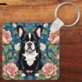 Franse buldog William Morris geïnspireerd Floral Sleutelhanger (Achterkant)