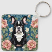 Franse buldog William Morris geïnspireerd Floral Sleutelhanger (Achterkant)