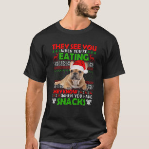 Franse buldog Ze zien je bij het eten van lelijke T-shirt