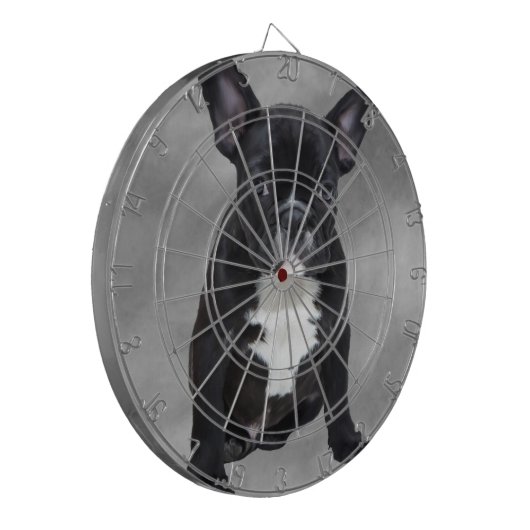 Franse buldog zittende Waterverf olieverfschilderi Dartbord (Voorkant Links)