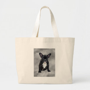 Franse buldog zittende Waterverf olieverfschilderi Grote Tote Bag