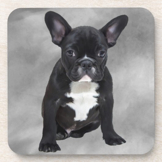 Franse buldog zittende Waterverf olieverfschilderi Onderzetter (Voorkant)