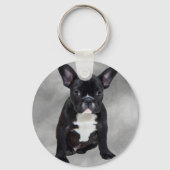 Franse buldog zittende Waterverf olieverfschilderi Sleutelhanger (Voorkant)
