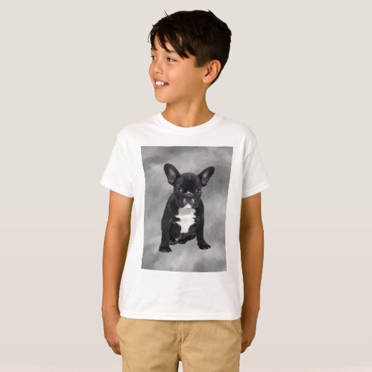 Franse buldog zittende Waterverf olieverfschilderi T-shirt (Voorkant volledig)