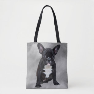 Franse buldog zittende Waterverf olieverfschilderi Tote Bag
