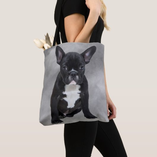 Franse buldog zittende Waterverf olieverfschilderi Tote Bag (Dichtbij)