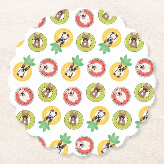 Franse bulgdogs in flessenpoelvloerpatroon kartonnen onderzetters (Voorkant)