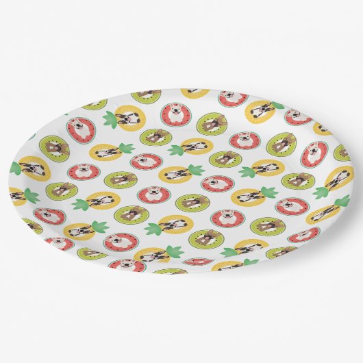 Franse bulgdogs in flessenpoelvloerpatroon papieren bordje (Gekanteld)