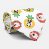 Franse bulgdogs in flessenpoelvloerpatroon stropdas (Opgerold)