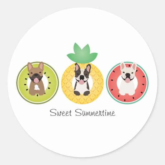 Franse bulgdogs in vruchtendrukvloeren ronde sticker (Voorkant)