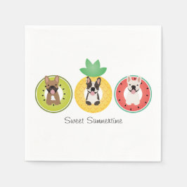 Franse bulgdogs in vruchtendrukvloeren servet