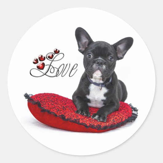 Franse Bull Dog - Frenchie - Love Ronde Sticker (Voorkant)