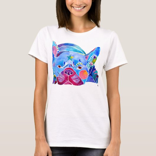 Franse Bull Dog in Blues T-shirt (Voorkant)